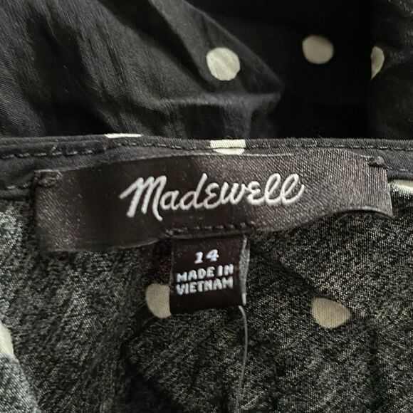 Madewell Layton Mini Slip Dress in Pure Black with Polkadots Size 14 NWT - Picture 5 of 8